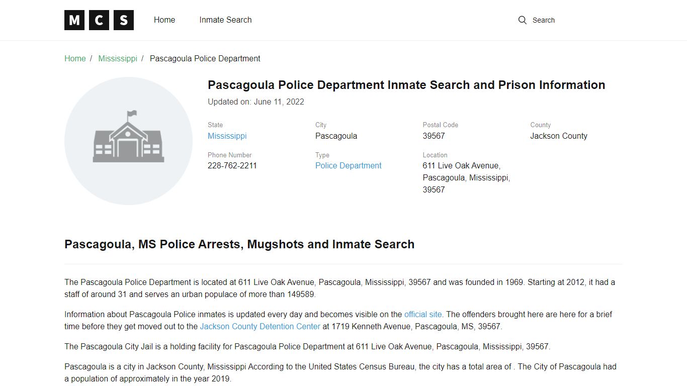 Pascagoula Police Department Inmate Search and Prison ...