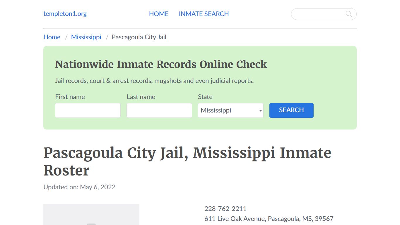 Pascagoula City Jail, Mississippi Inmate Booking